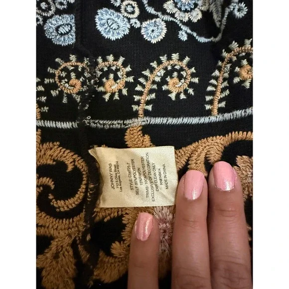 Johnny Was Black Embroidered Floral Hooded Long Cardigan Duster Sweater XS - Picture 3 of 7